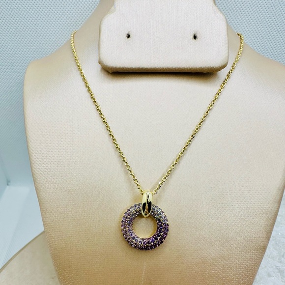 NEW! Kendra Scott Mikki Purple Mauve Ombre Gold Pave Short Pendant Necklace - Picture 6 of 15